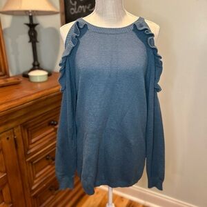 Entro Teal Ruffle Trim Sweater